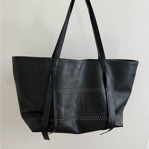 All Saints Black Leather Tote with Embossed Logo